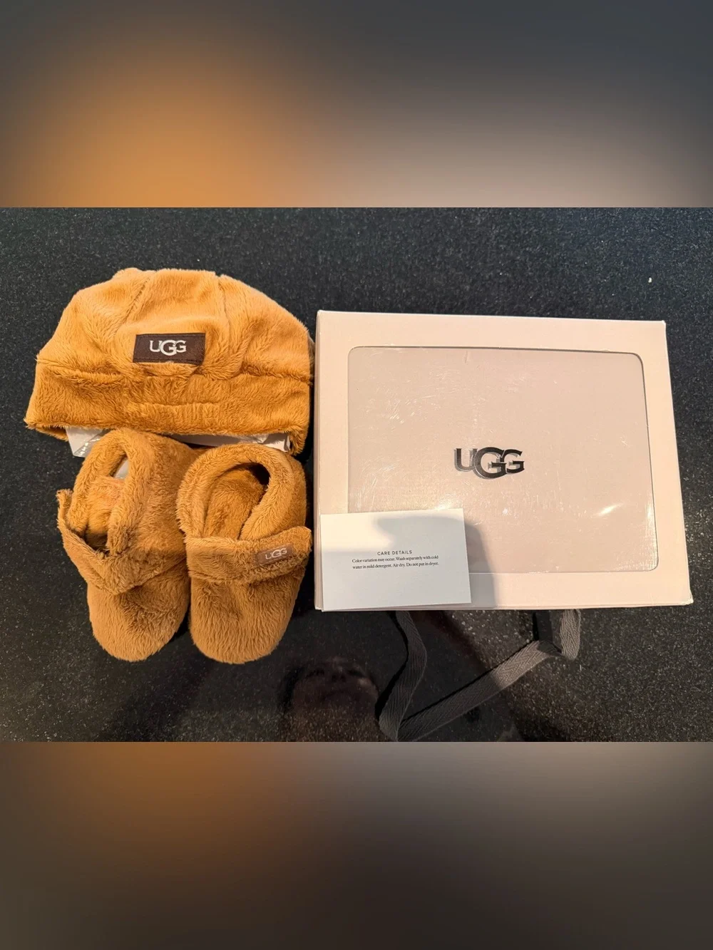 UGG Kids Chestnut Fuzzy Booties and Hat Set
